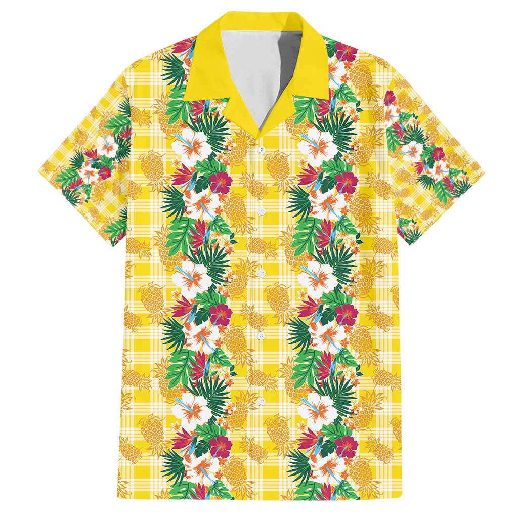 Hawaiian Palaka Family Matching Off Shoulder Maxi Dress and Hawaiian Shirt Hibiscus Pineapple Lei - Polynesian Pride