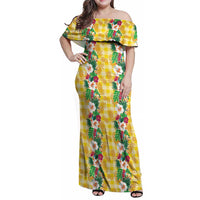 Hawaiian Palaka Family Matching Off Shoulder Maxi Dress and Hawaiian Shirt Hibiscus Pineapple Lei - Polynesian Pride