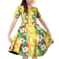 Hawaiian Palaka Family Matching Off Shoulder Short Dress and Hawaiian Shirt Hibiscus Pineapple Lei - Polynesian Pride