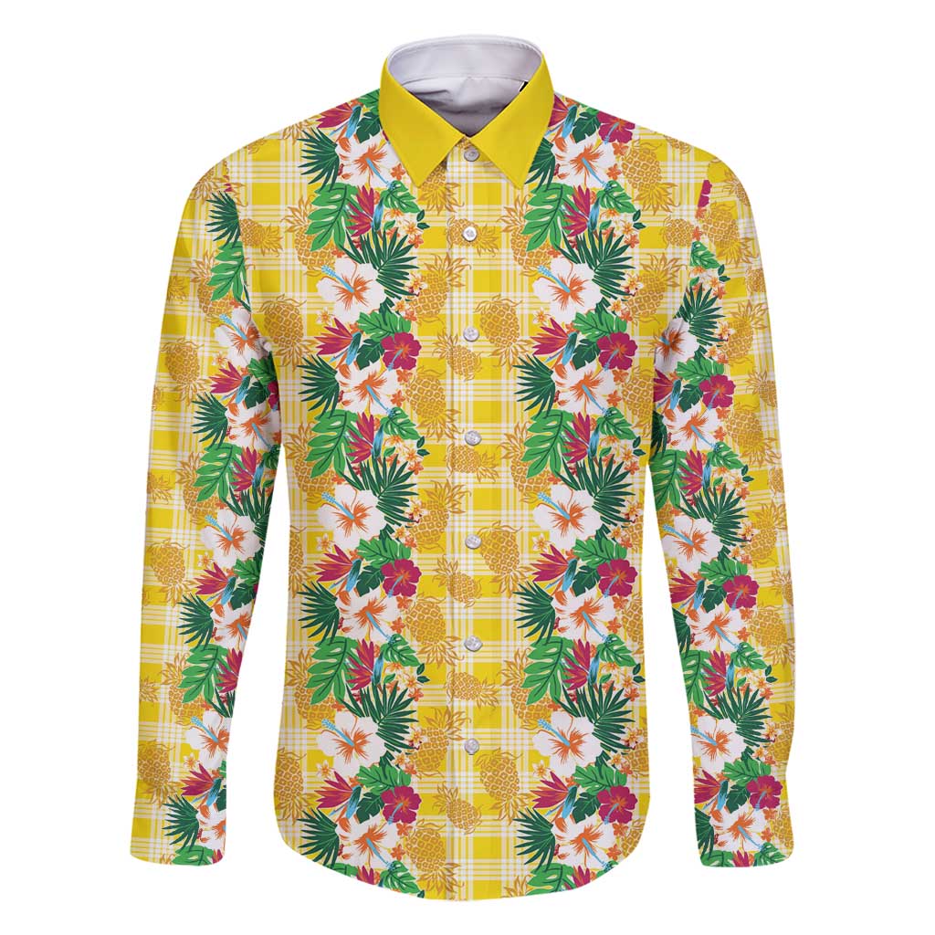 Hawaiian Palaka Family Matching Off Shoulder Short Dress and Hawaiian Shirt Hibiscus Pineapple Lei - Polynesian Pride