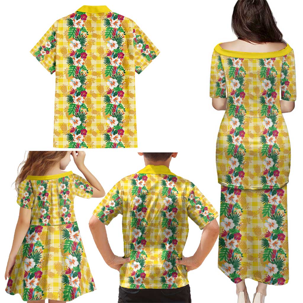 Hawaiian Palaka Family Matching Puletasi and Hawaiian Shirt Hibiscus Pineapple Lei - Polynesian Pride