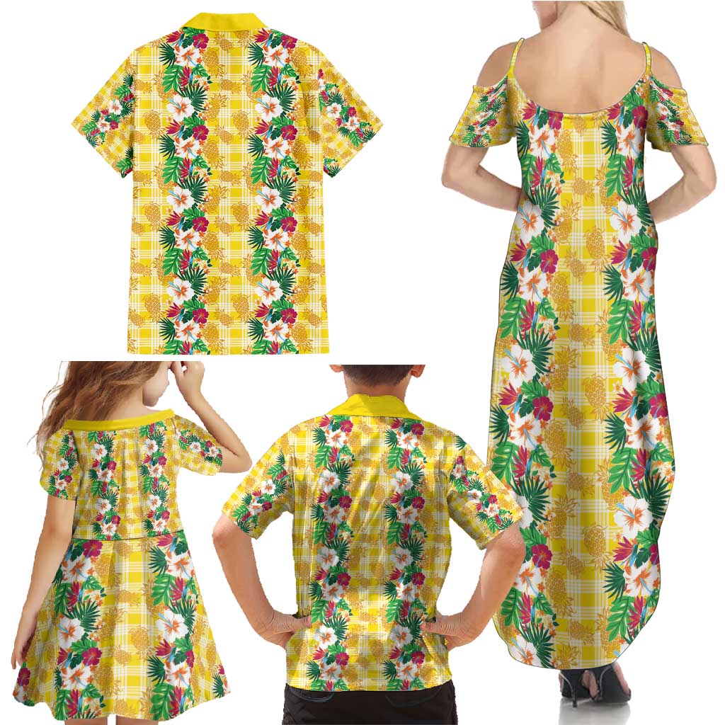 Hawaiian Palaka Family Matching Summer Maxi Dress and Hawaiian Shirt Hibiscus Pineapple Lei - Polynesian Pride