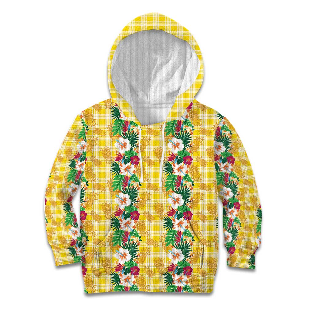 Hawaiian Palaka Kid Hoodie Hibiscus Pineapple Lei - Polynesian Pride