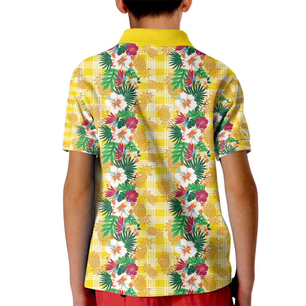 Hawaiian Palaka Kid Polo Shirt Hibiscus Pineapple Lei - Polynesian Pride