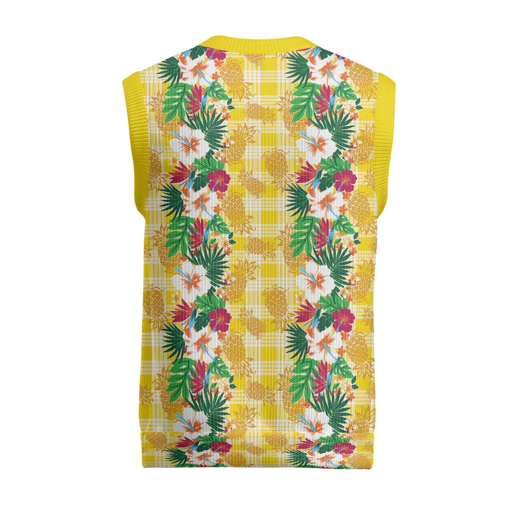 Hawaiian Palaka Christmas Knitted V-Neck Vest Hibiscus Pineapple Lei - Polynesian Pride