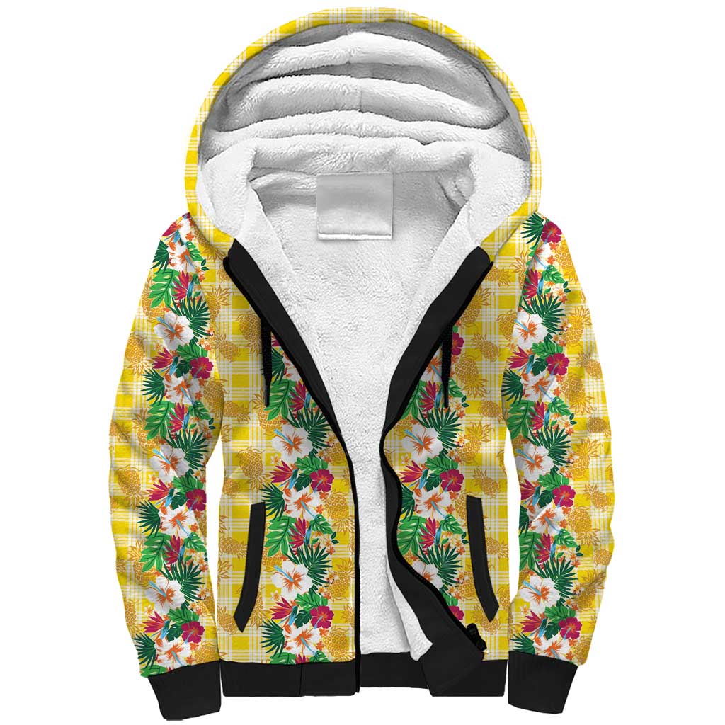 Hawaiian Palaka Sherpa Hoodie Hibiscus Pineapple Lei - Polynesian Pride