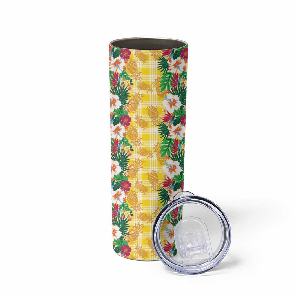 Hawaiian Palaka Skinny Tumbler Hibiscus Pineapple Lei - Polynesian Pride