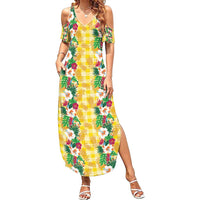 Hawaiian Palaka Summer Maxi Dress Hibiscus Pineapple Lei - Polynesian Pride