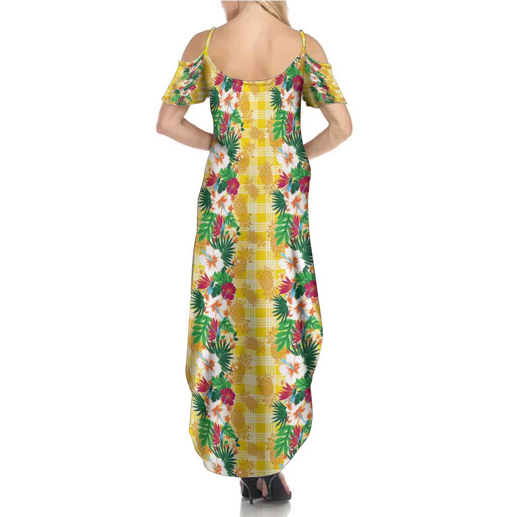 Hawaiian Palaka Summer Maxi Dress Hibiscus Pineapple Lei - Polynesian Pride