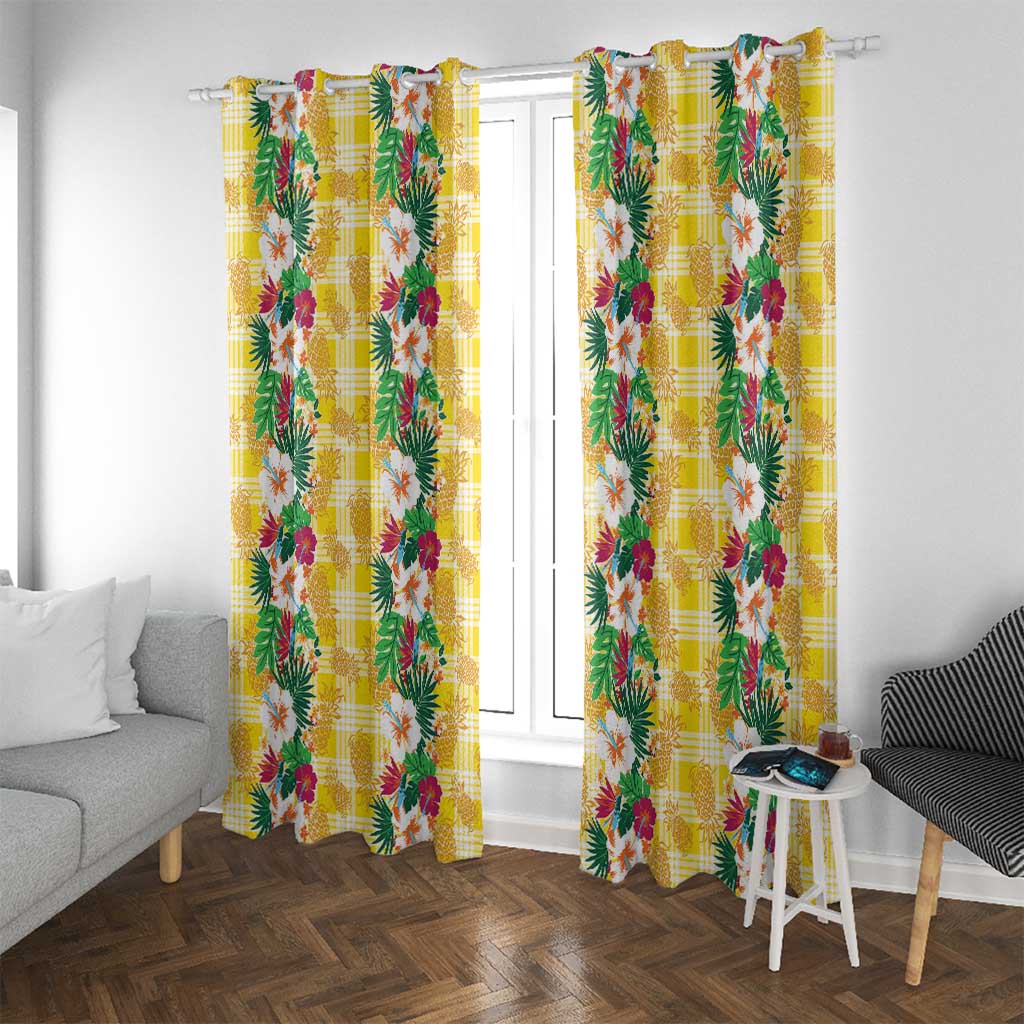 Hawaiian Palaka Window Curtain Hibiscus Pineapple Lei - Polynesian Pride