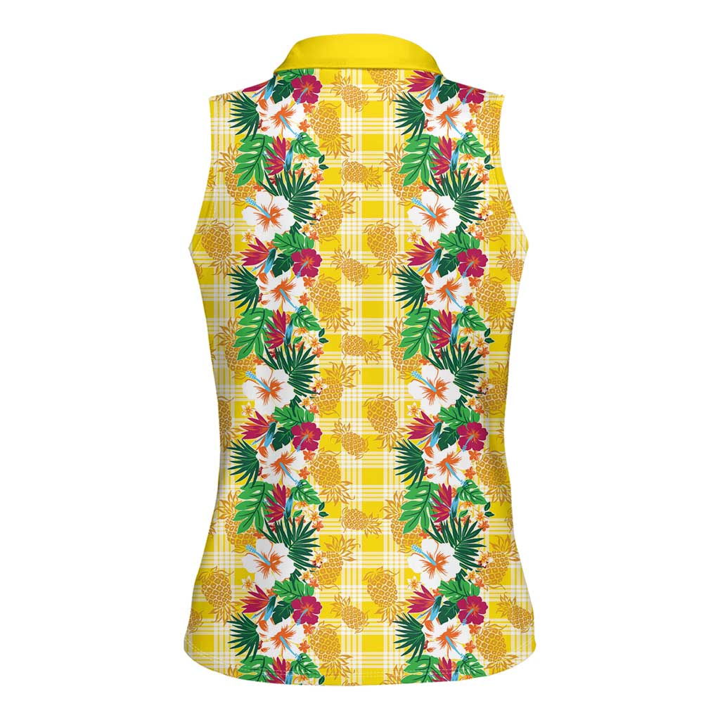 Hawaiian Palaka Women Sleeveless Polo Shirt Hibiscus Pineapple Lei - Polynesian Pride