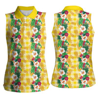 Hawaiian Palaka Women Sleeveless Polo Shirt Hibiscus Pineapple Lei - Polynesian Pride