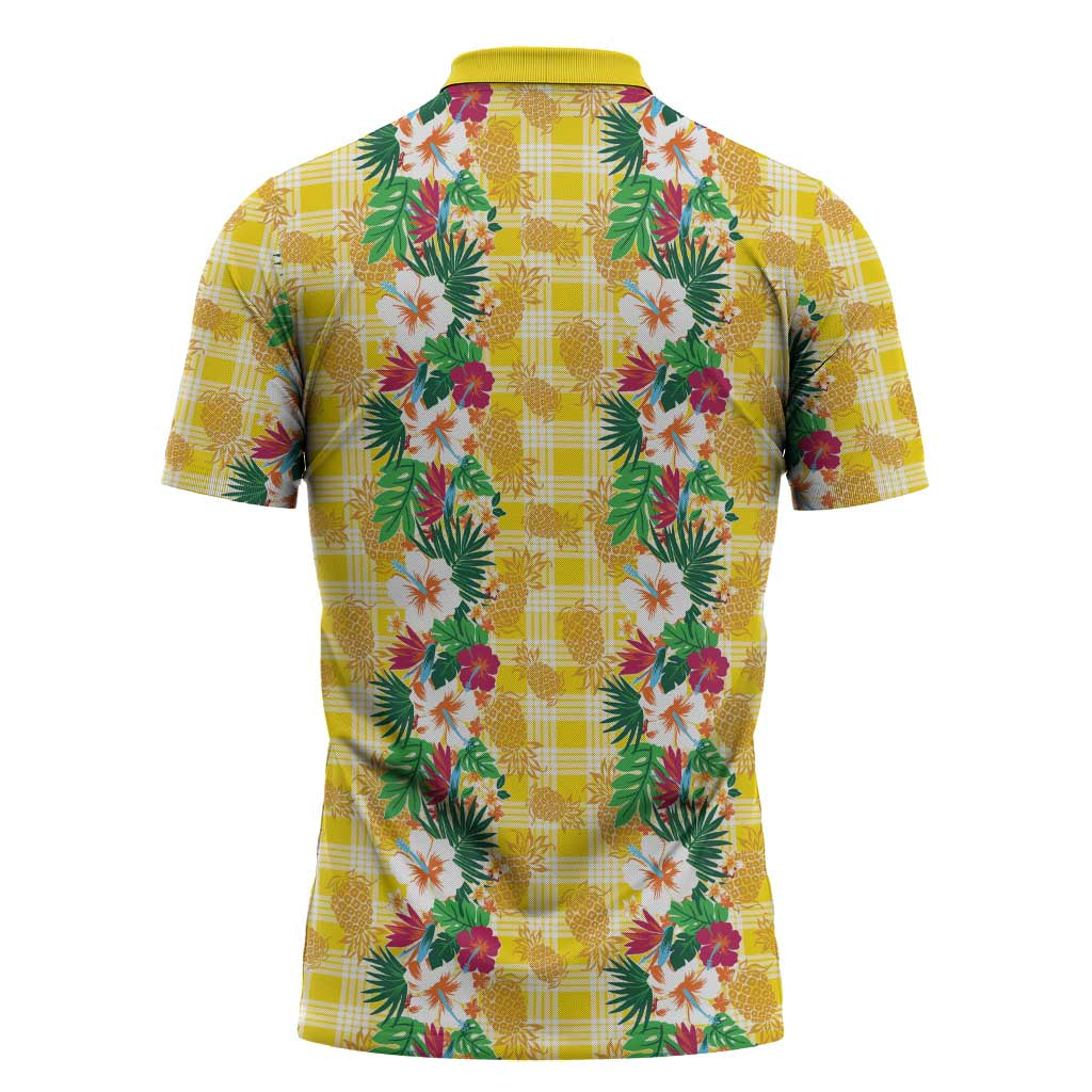 Hawaiian Palaka Zipper Polo Shirt Hibiscus Pineapple Lei - Polynesian Pride