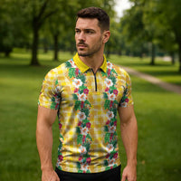 Hawaiian Palaka Zipper Polo Shirt Hibiscus Pineapple Lei - Polynesian Pride