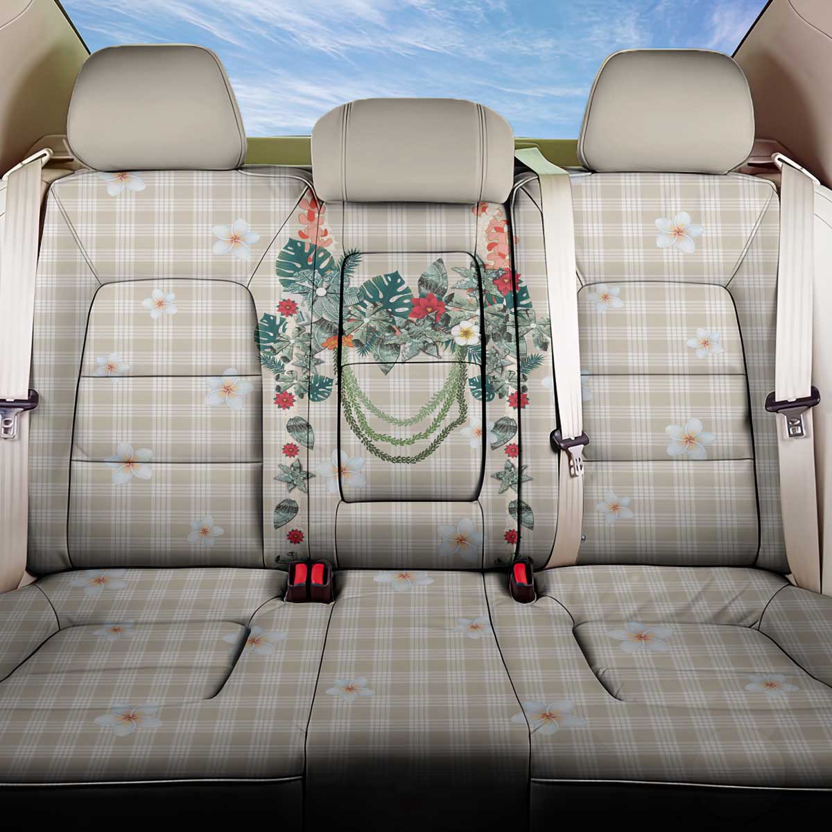 Brown Hawaiian Palaka Back Car Seat Cover Kukui Nut Money Lei - Polynesian Pride