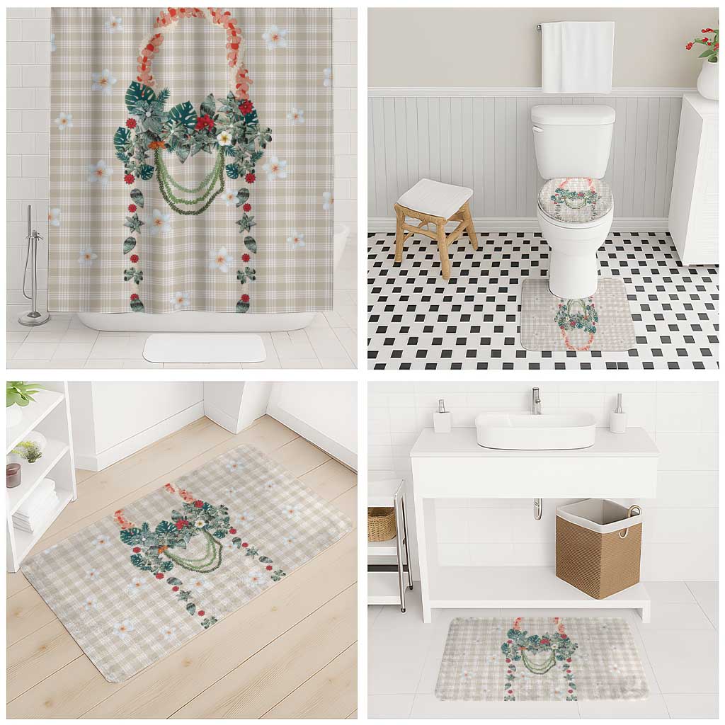 Brown Hawaiian Palaka Bathroom Set Kukui Nut Money Lei - Polynesian Pride