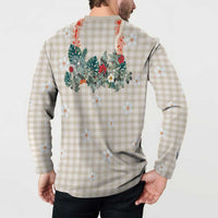 Brown Hawaiian Palaka Button Sweatshirt Kukui Nut Money Lei - Polynesian Pride