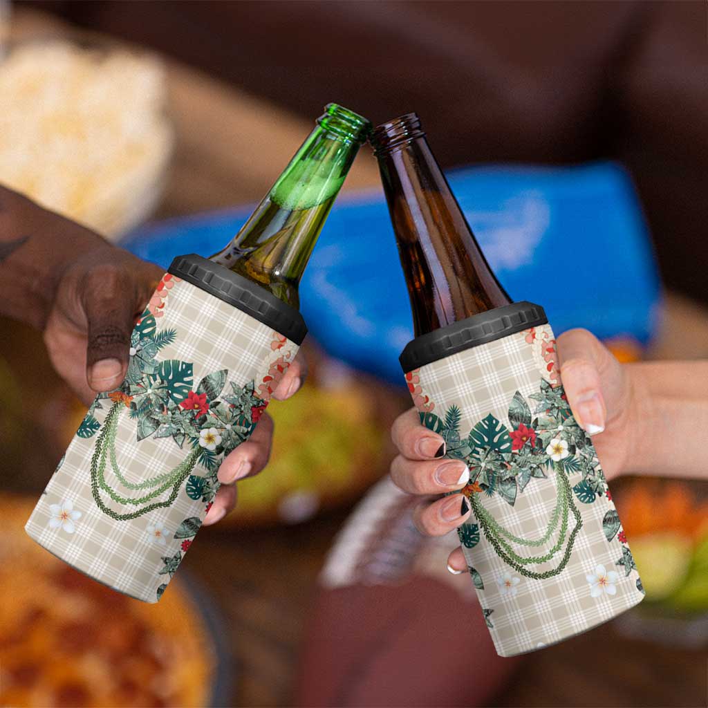 Brown Hawaiian Palaka 4 in 1 Can Cooler Tumbler Kukui Nut Money Lei - Polynesian Pride