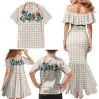 Brown Hawaiian Palaka Family Matching Mermaid Dress and Hawaiian Shirt Kukui Nut Money Lei LT9 - Polynesian Pride