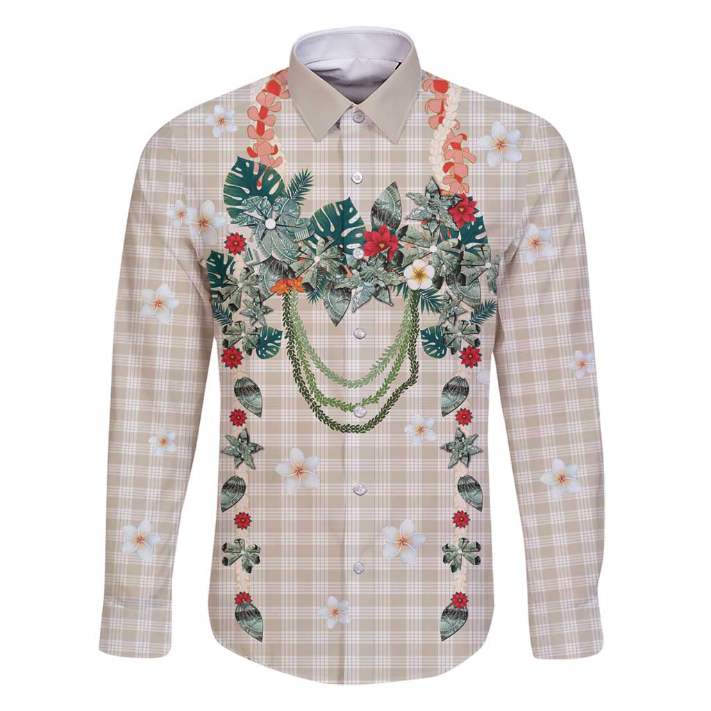 Brown Hawaiian Palaka Family Matching Mermaid Dress and Hawaiian Shirt Kukui Nut Money Lei LT9 Dad's Shirt - Long Sleeve Brown - Polynesian Pride