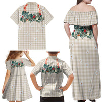 Brown Hawaiian Palaka Family Matching Off Shoulder Maxi Dress and Hawaiian Shirt Kukui Nut Money Lei LT9 - Polynesian Pride