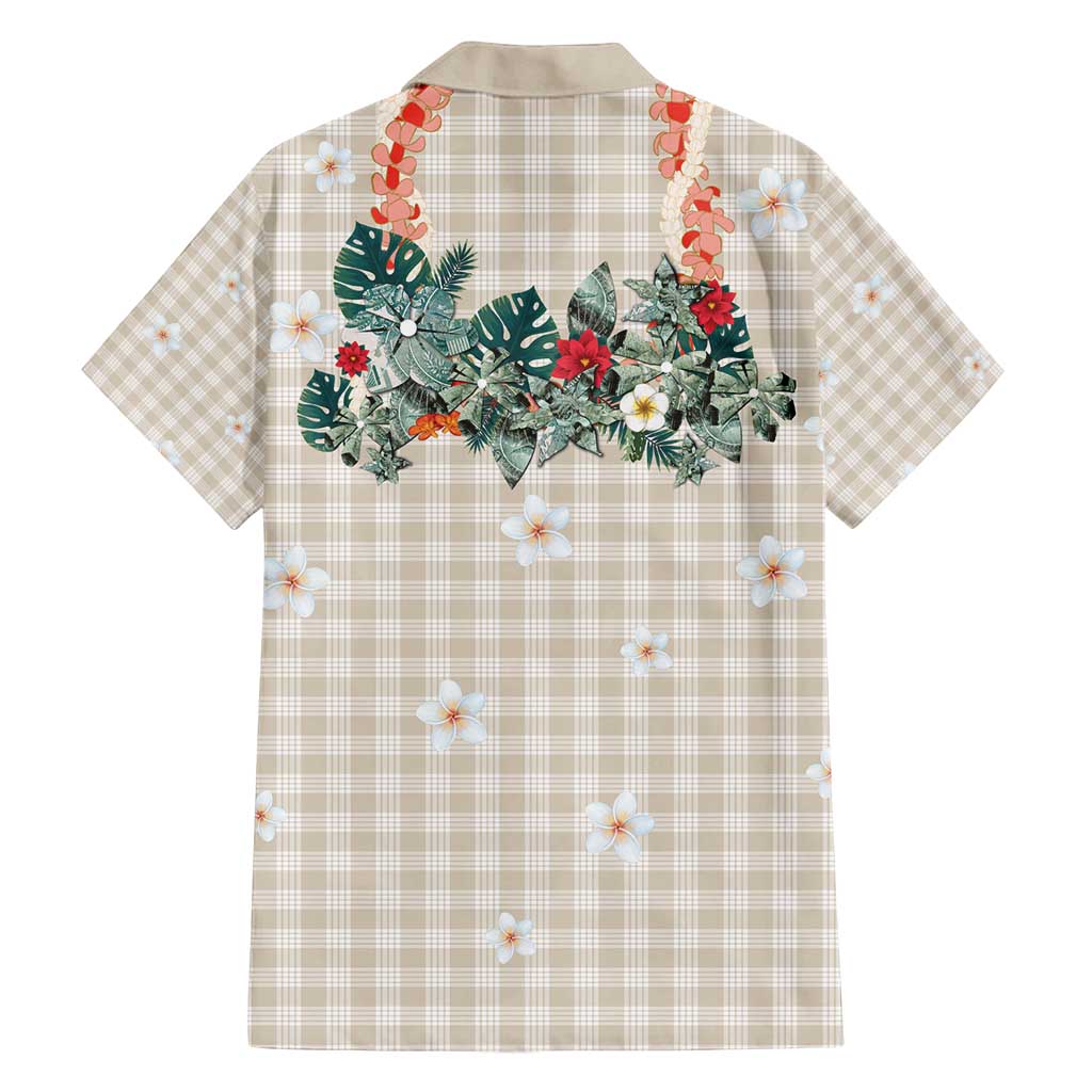 Brown Hawaiian Palaka Family Matching Off Shoulder Maxi Dress and Hawaiian Shirt Kukui Nut Money Lei LT9 - Polynesian Pride