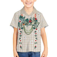 Brown Hawaiian Palaka Family Matching Off Shoulder Maxi Dress and Hawaiian Shirt Kukui Nut Money Lei LT9 Son's Shirt Brown - Polynesian Pride