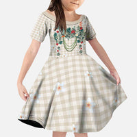 Brown Hawaiian Palaka Family Matching Puletasi and Hawaiian Shirt Kukui Nut Money Lei LT9 Daughter's Dress Brown - Polynesian Pride