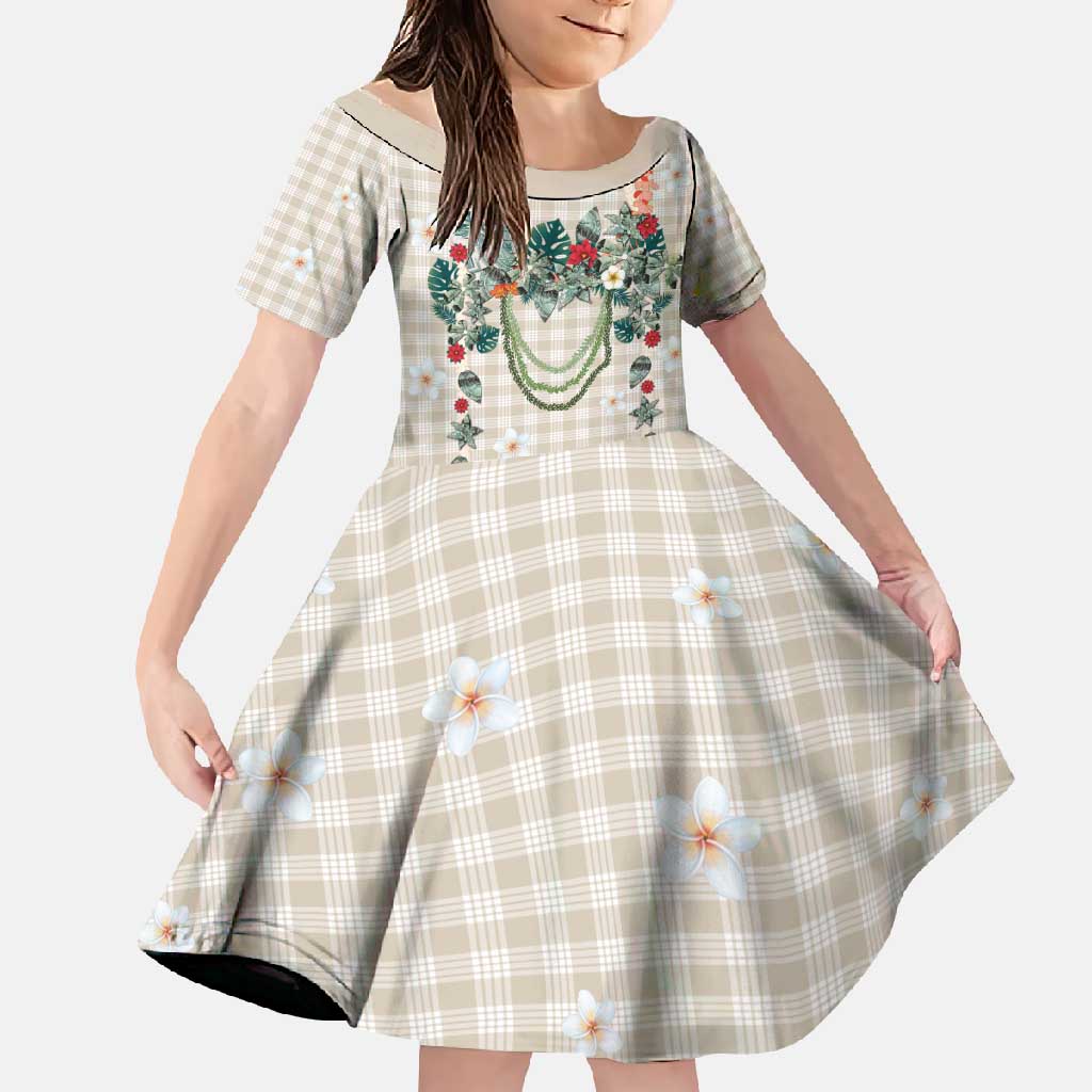 Brown Hawaiian Palaka Family Matching Summer Maxi Dress and Hawaiian Shirt Kukui Nut Money Lei LT9 Daughter's Dress Brown - Polynesian Pride