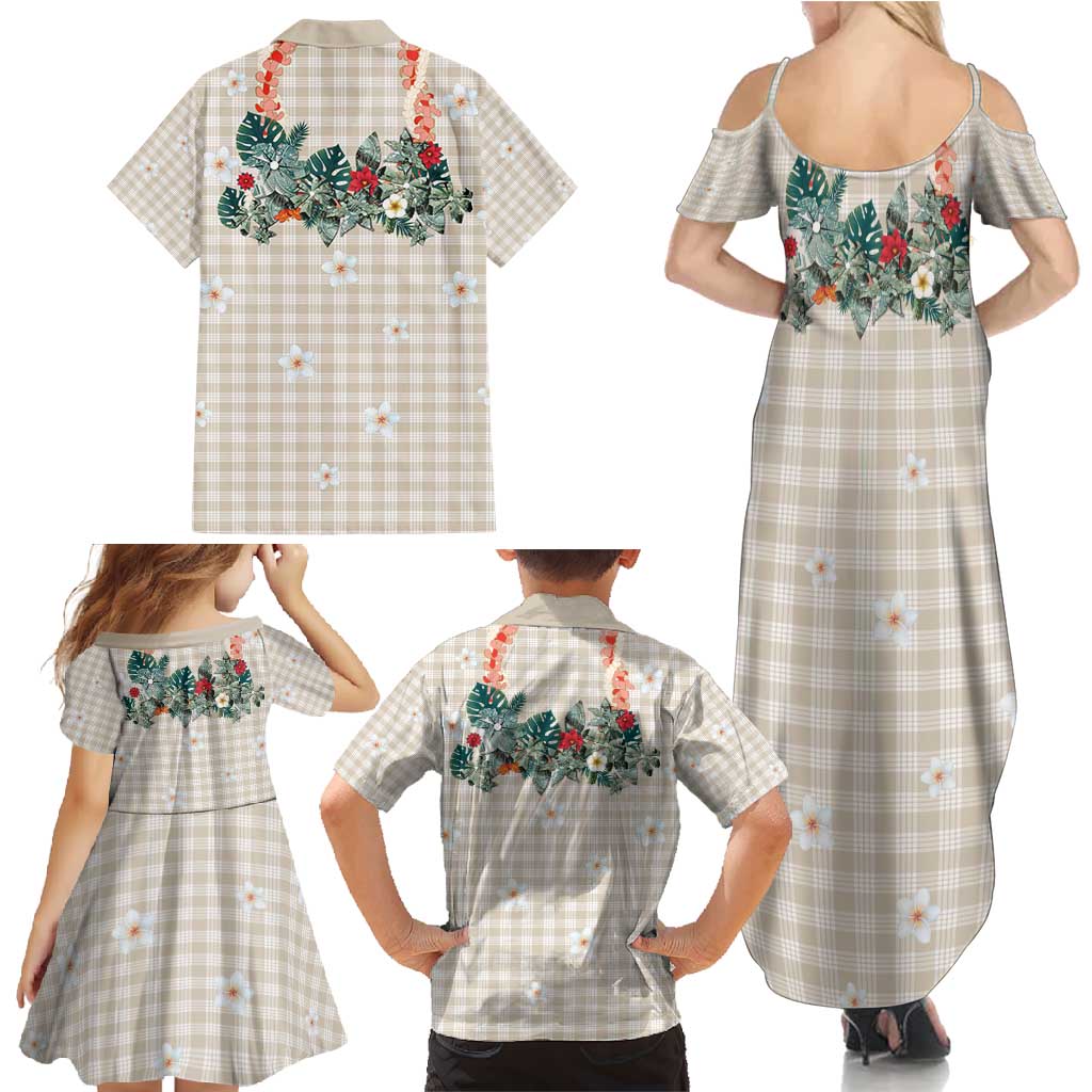 Brown Hawaiian Palaka Family Matching Summer Maxi Dress and Hawaiian Shirt Kukui Nut Money Lei LT9 - Polynesian Pride