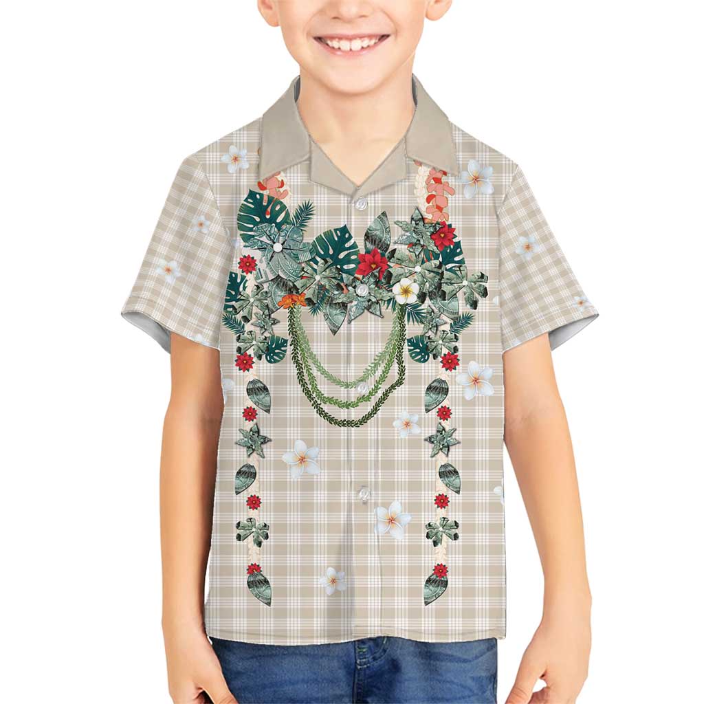 Brown Hawaiian Palaka Family Matching Summer Maxi Dress and Hawaiian Shirt Kukui Nut Money Lei LT9 Son's Shirt Brown - Polynesian Pride