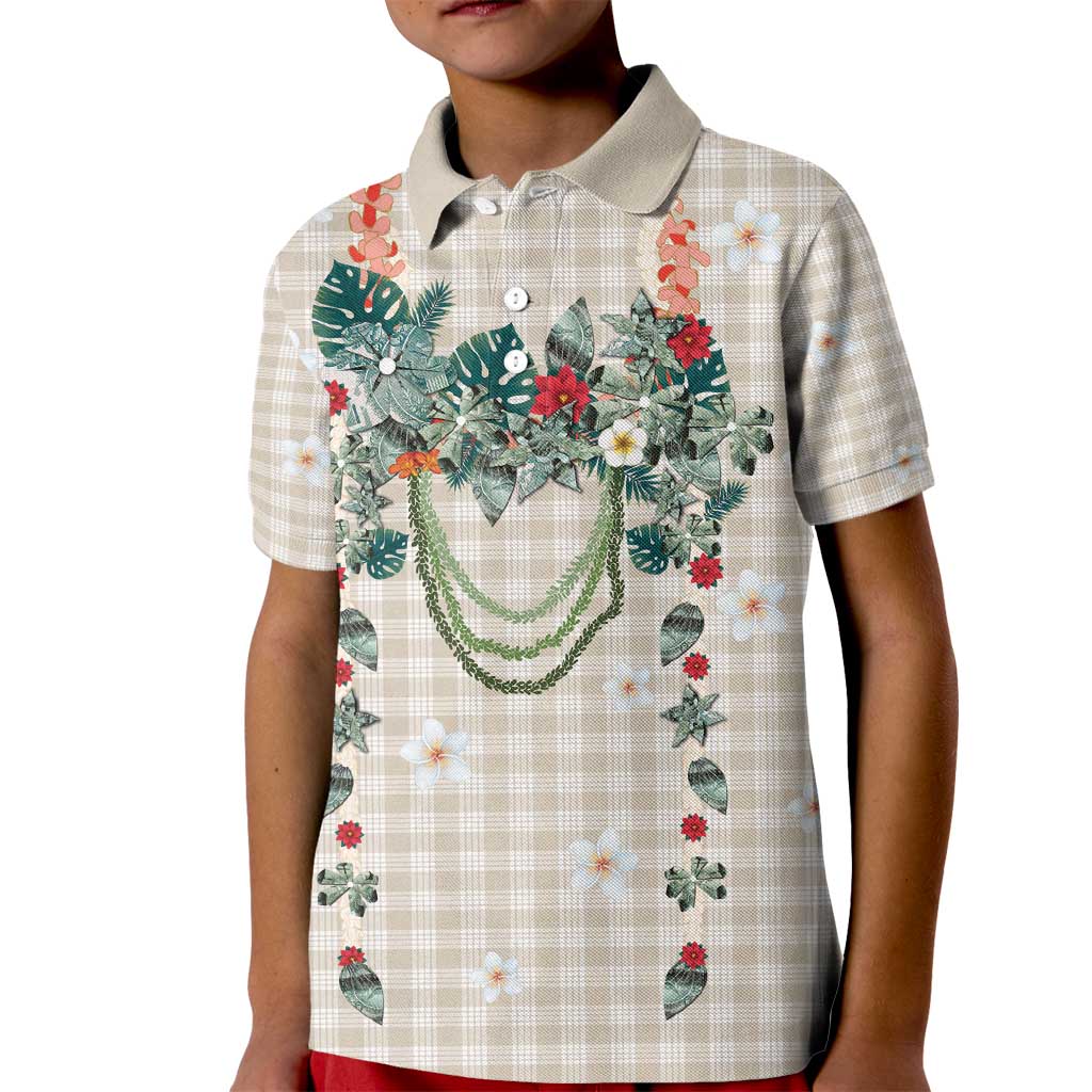 Brown Hawaiian Palaka Kid Polo Shirt Kukui Nut Money Lei - Polynesian Pride