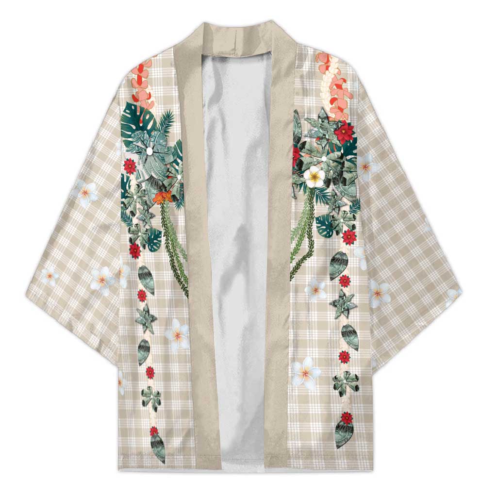 Brown Hawaiian Palaka Kimono Kukui Nut Money Lei - Polynesian Pride