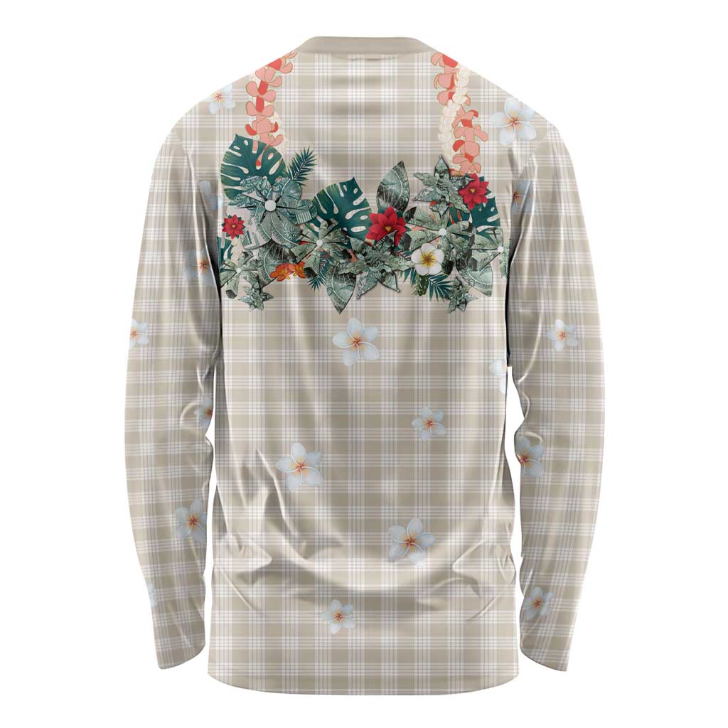 Brown Hawaiian Palaka Long Sleeve Shirt Kukui Nut Money Lei - Polynesian Pride