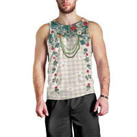 Brown Hawaiian Palaka Men Tank Top Kukui Nut Money Lei - Polynesian Pride