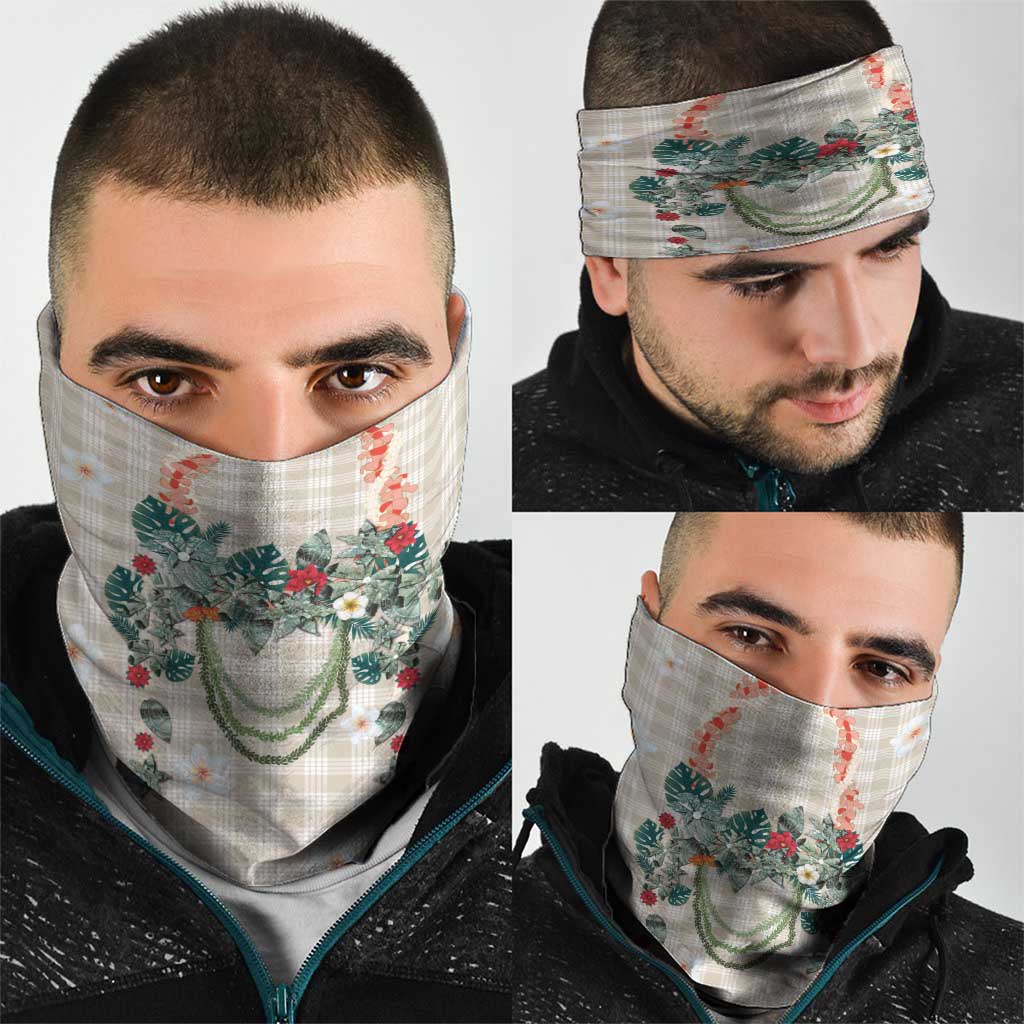Brown Hawaiian Palaka Neck Gaiter Kukui Nut Money Lei - Polynesian Pride
