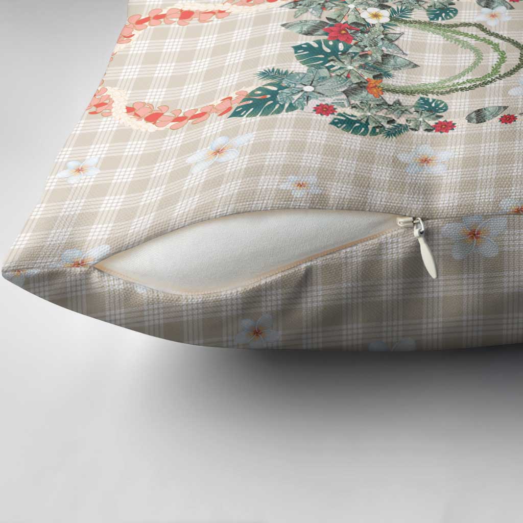 Brown Hawaiian Palaka Pillow Cover Kukui Nut Money Lei - Polynesian Pride