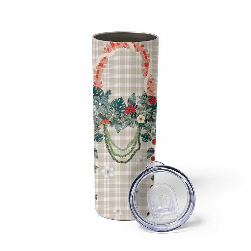 Brown Hawaiian Palaka Skinny Tumbler Kukui Nut Money Lei - Polynesian Pride