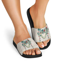 Brown Hawaiian Palaka Slide Sandals Kukui Nut Money Lei - Polynesian Pride