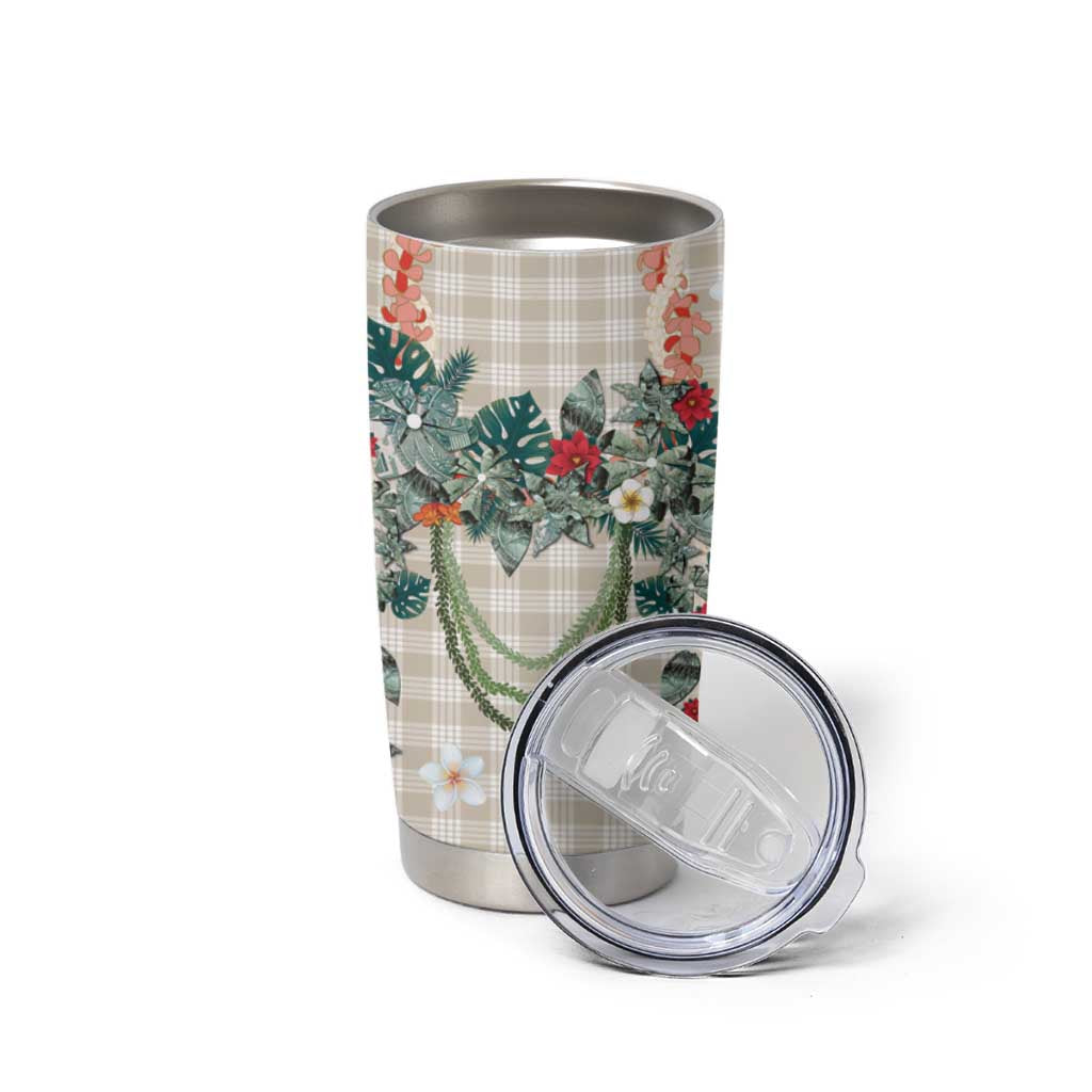 Brown Hawaiian Palaka Tumbler Cup Kukui Nut Money Lei - Polynesian Pride