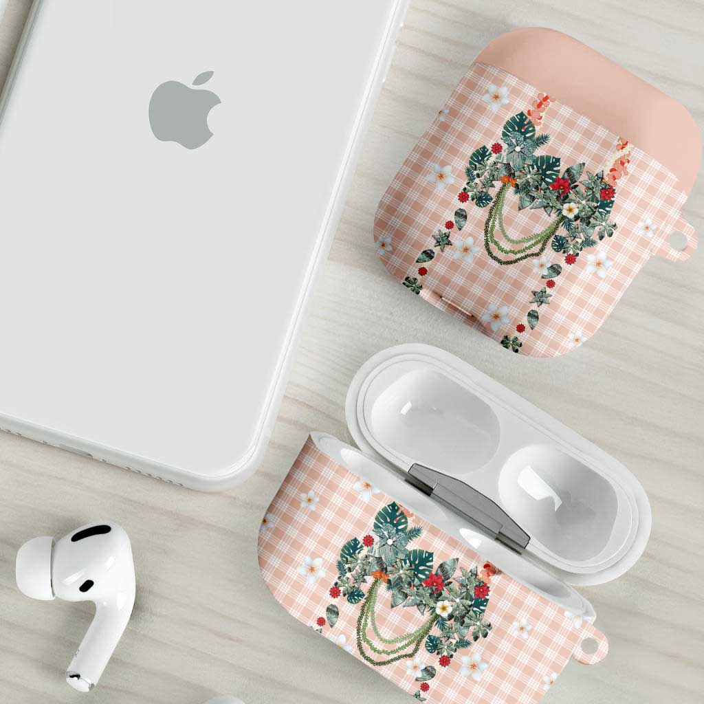 Peach Hawaiian Palaka AirPods Case Kukui Nut Money Lei - Polynesian Pride