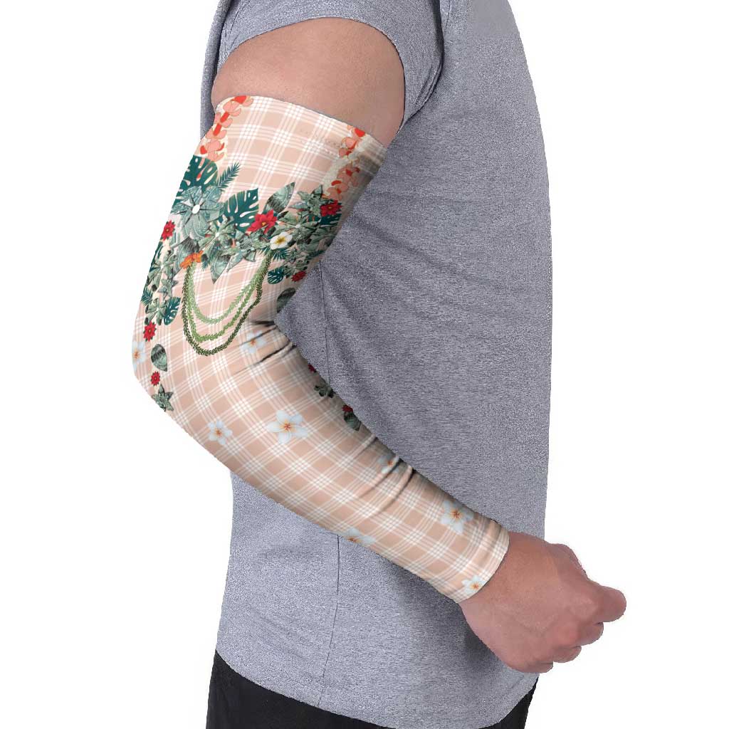 Peach Hawaiian Palaka Arm Sleeves Kukui Nut Money Lei - Polynesian Pride