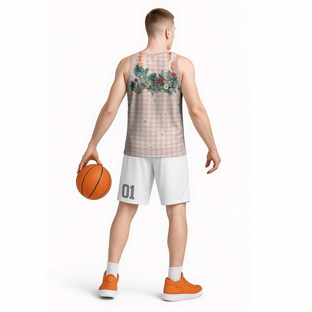 Peach Hawaiian Palaka Basketball Jersey Kukui Nut Money Lei - Polynesian Pride