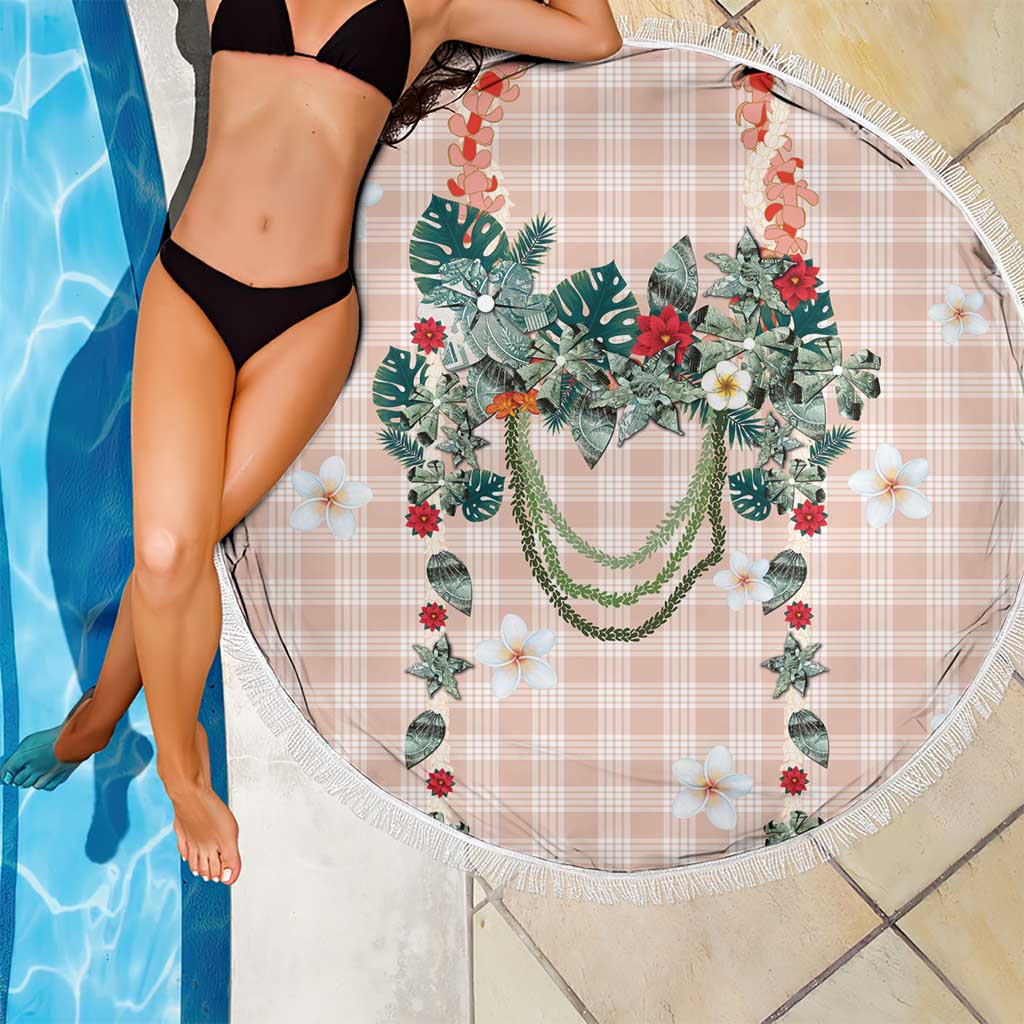 Peach Hawaiian Palaka Beach Blanket Kukui Nut Money Lei - Polynesian Pride