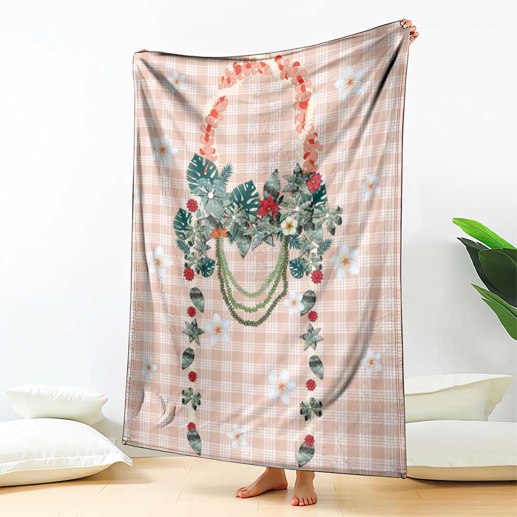 Peach Hawaiian Palaka Blanket Kukui Nut Money Lei - Polynesian Pride