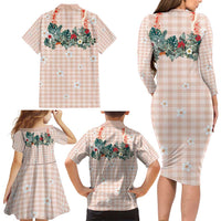 Peach Hawaiian Palaka Family Matching Long Sleeve Bodycon Dress and Hawaiian Shirt Kukui Nut Money Lei LT9 - Polynesian Pride