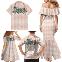 Peach Hawaiian Palaka Family Matching Mermaid Dress and Hawaiian Shirt Kukui Nut Money Lei LT9 - Polynesian Pride