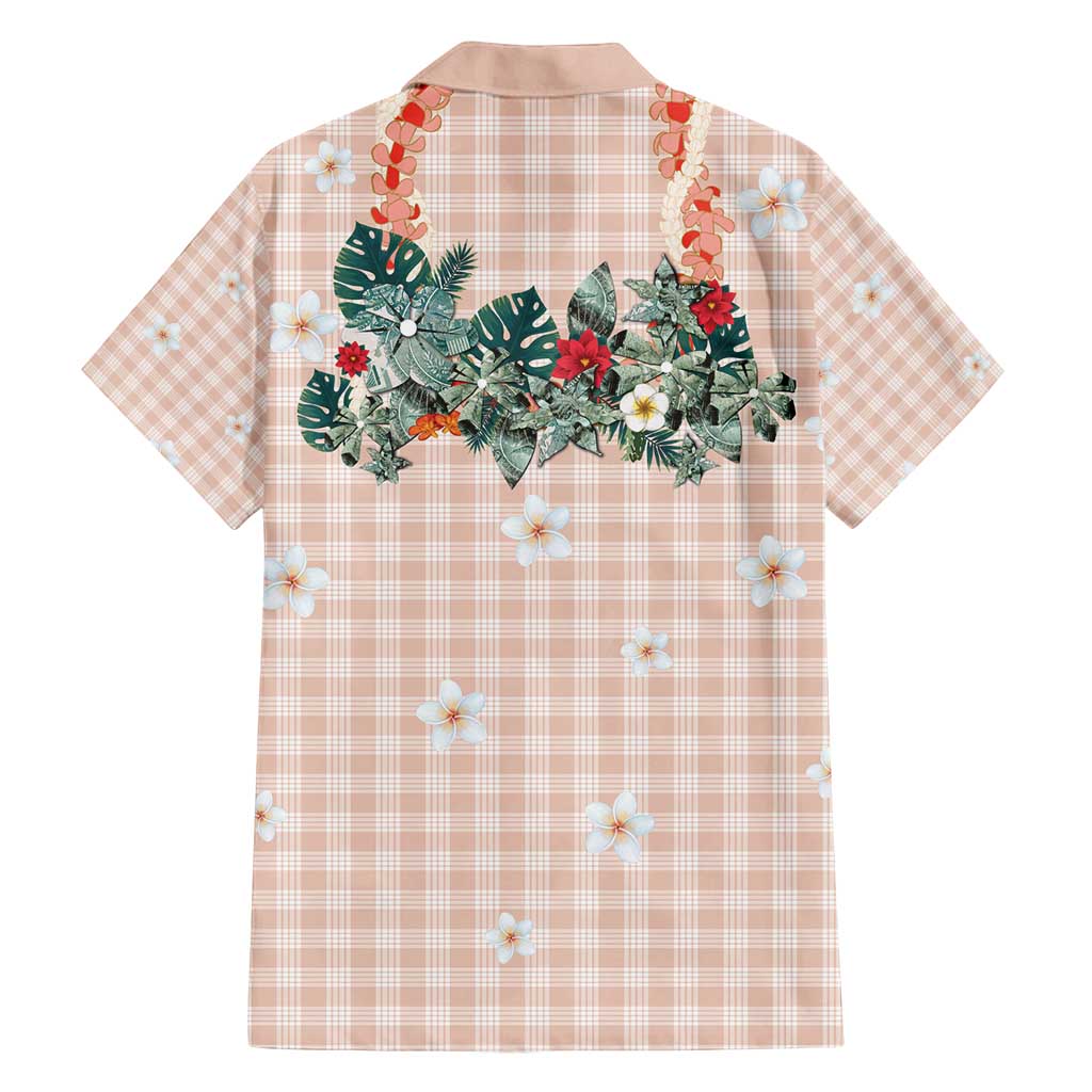 Peach Hawaiian Palaka Family Matching Off Shoulder Maxi Dress and Hawaiian Shirt Kukui Nut Money Lei LT9 - Polynesian Pride