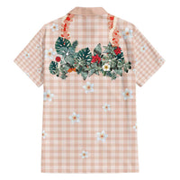 Peach Hawaiian Palaka Family Matching Off Shoulder Maxi Dress and Hawaiian Shirt Kukui Nut Money Lei LT9 - Polynesian Pride