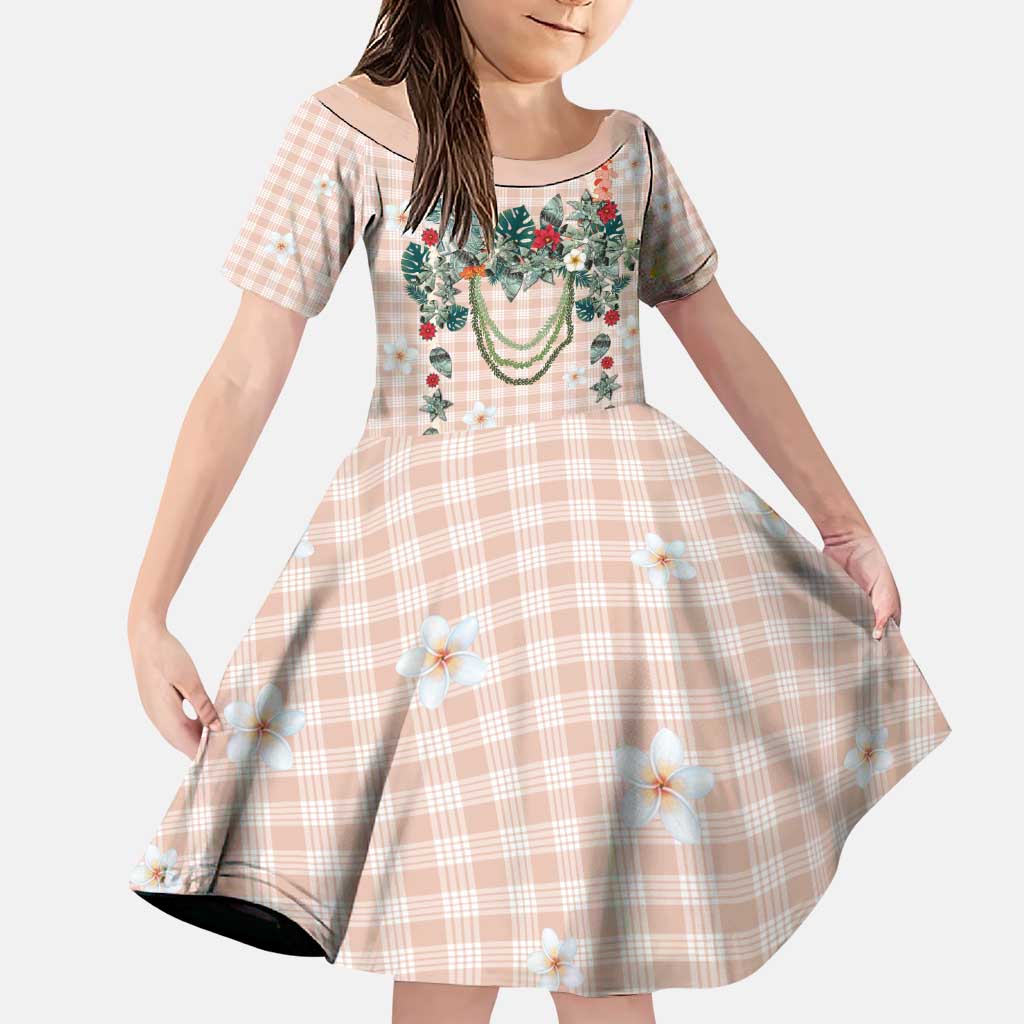 Peach Hawaiian Palaka Family Matching Puletasi and Hawaiian Shirt Kukui Nut Money Lei LT9 Daughter's Dress Peach - Polynesian Pride